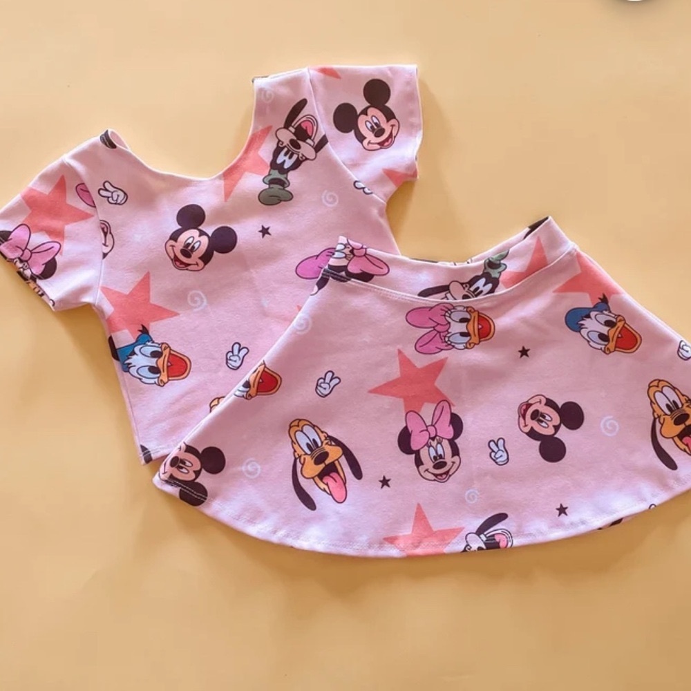 Pink Retro Mickey and friends crop two piece